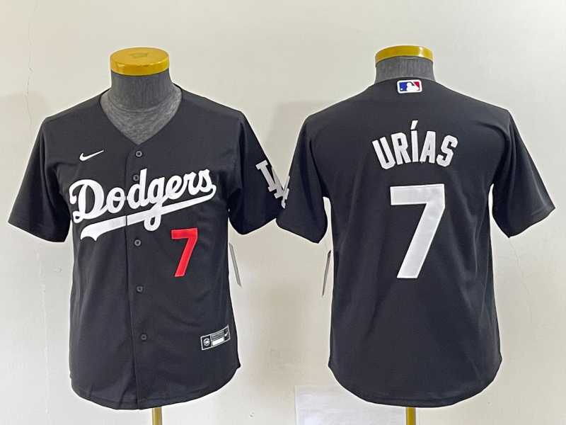 Youth Los Angeles Dodgers #7 Julio Urias Number Black Turn Back The Clock Stitched Cool Base Jersey2
